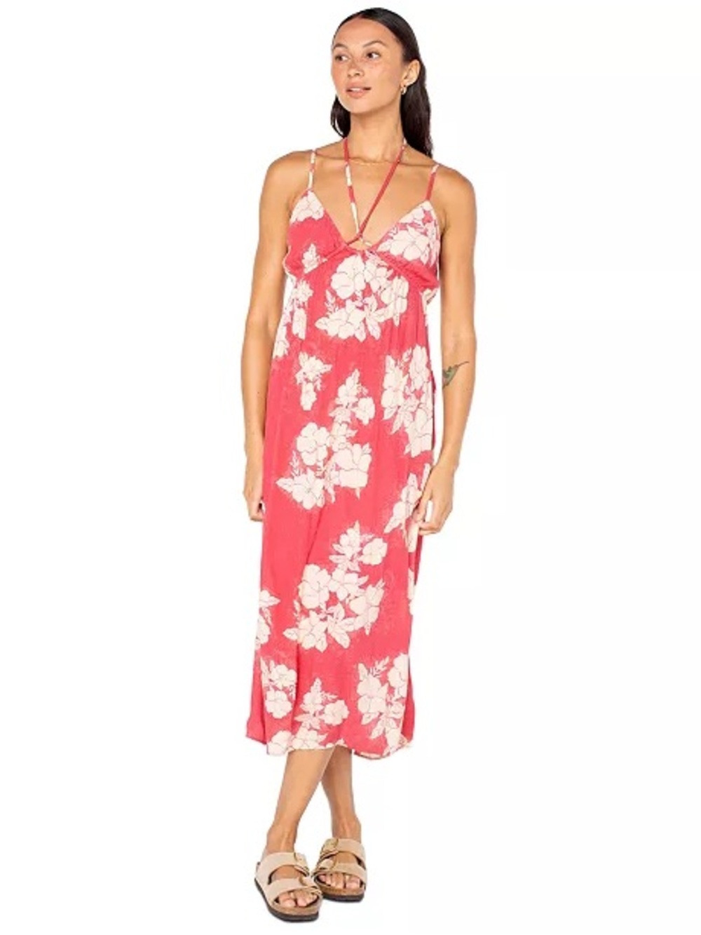 Roxy Women's Sunshine Crush V-Neck Midi Dress hibiscus holly berry small